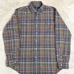 Ralph Lauren Men's Green Plaid Button-Down Shirt Medium Long Sleeve Pony Logo